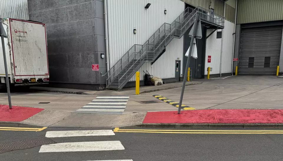 Pedestrian crossing and external staircase