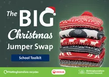 Reads The BIG Christmas Jumper Swap School Toolkit with an image of a pile of jumpers