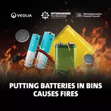 Putting batteries in bins causes fire